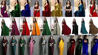 plain satin saree with designer blouse ideas💞40💞party wear plain saree with sequined blouse design [upl. by Lee339]