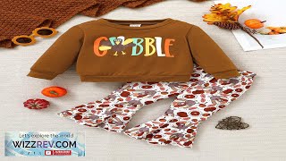 Baby Girl Thanksgiving Turkey Print Sweatshirt And Turkey Print Flare Pants Set Review [upl. by Torrlow]