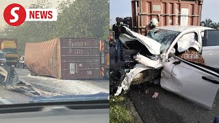 Trailer menace Cops nab container lorry driver involved in crash [upl. by Rik25]