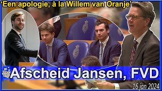 Afscheid Frederik Jansen FVD Een apologie à la Willem van Oranje  Tweede Kamer [upl. by Cirederf]