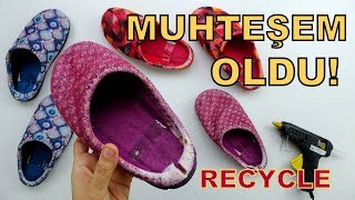 YIRTIK TERLİKTEN DİLİNİZİ YUTACAĞINIZ DÖNÜŞÜM Eski Terliklerin Dönüşümü Recycling Of Old Slipper [upl. by Ellecram748]