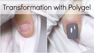 Short Bitten Nails Transformation with Polygel [upl. by Adina]