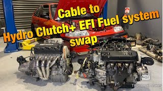 EDEF CIVIC D16Y8 VTEC SWAP  CUSTOM HYDRO CLUTCH SET UP  EFI FUEL TANK AND FUEL LINES [upl. by Adelia249]