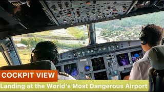 HeartStopping Cockpit View Landing at the Worlds Most Dangerous Airport  Paro Runway 15 [upl. by Gulick]