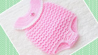 BUBBLE STYLE ROMPER for baby girls from 03M and up to 24M EASY CROCHET PATTERN with 3D shell stitch [upl. by Sachs]