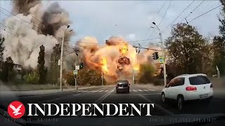 Dashcam captures huge explosion after Russian missile strikes Dnipro [upl. by Katlin]