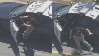 WILD PURSUIT Suspect steals police cruiser in northern LA County [upl. by Esinehs]