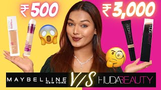 BATTLE OF HUDA BEAUTY vs MAYBELLINE Base RS 3000 OR Rs500Review amp Wear test  Sarah Sarosh [upl. by Ahtelat]