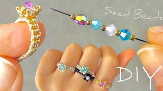 Easy Seed Bead Jewelry Making How to Make Seed Bead Rings with Crystals [upl. by Retsehc]