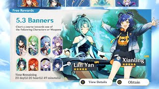 NEW UPDATE FREE NEW CHARACTER AND XIANLING FREE SKIN IN 53  Genshin Impact [upl. by Nosauq]