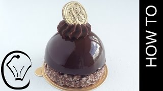 Shiny Mirror Glaze Mousse Dome with Crispy Chocolate Base and Ganache Topping [upl. by Warde]