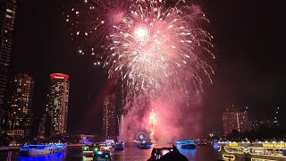 Bangkok Fireworks Happy New Year  Icon Siam and Asiatique River Boat Thailand [upl. by Trow]