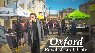 Sunny walk through Oxford capital city during the English civil war 4K guide [upl. by Salchunas]