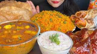 ASMR EATING VEG BIRYANIPOORI ALOO CURRYPANEER ROLLSAMOSA [upl. by Ayota]