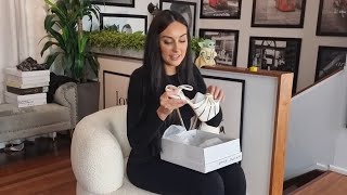 Ashley Unboxes White Gold Stripe 6 Inch High Heel Platform Shoes With Chrome Gold Heel [upl. by Doti]