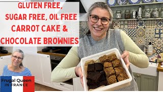 Gluten Free Sugar Free Oil Free Carrot Cake amp Chocolate Brownies frugal treats food [upl. by Anoyek]