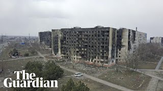 Drone video shows destroyed residential buildings and shopping centre in Ukraine [upl. by Rocray]