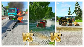 Double fladbet vs Man  Tractor vc Cars  Speedbupms vs Water  Train vs Ball BeamNGDrive 017 [upl. by Nivla]