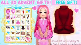 ALL 30 ADVENT CALENDER GIFTS  FREE EXCLUSIVE GIFT Glitterfrost 2023 Royale High [upl. by Neerak]