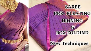 Saree Prepleating 🥻amp Box folding  New Techniques for Beginners 💯😍trending saree beauty video [upl. by Bremble]