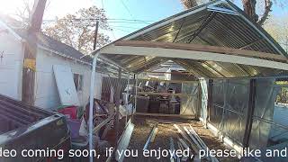 Building a fully enclosed metal garage out of Harbor Freight carport part 3 [upl. by Vince]