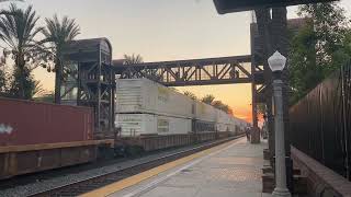 BNSF EB Stack train going through Fullerton station at dusk 10052024 [upl. by Annoirb]