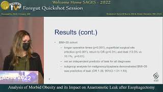 Analysis of Morbid Obesity and its Impact on Anastomotic Leak after Esophagectomy [upl. by Kcirdla]