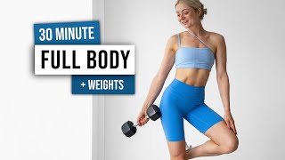 30 MIN TOTAL BODY TONING WORKOUT  Weights  No Repeat Full Body Home Workout with Dumbbells [upl. by Areht]