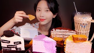 ASMR 폭신폭신한 소리 케이크 먹방크레이프치즈무스케이크 CRAPE CAKE MUKBANG [upl. by Liam]