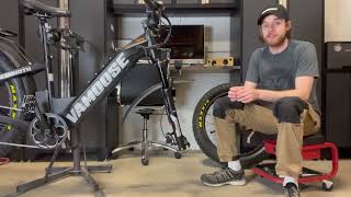 Mounting the front tire on Vamoose AllWheelDrive electric bikes [upl. by Aicilf]