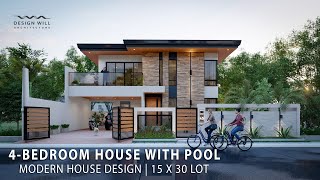 D04  Modern House Design  15m x 30m Lot 4Bedroom House with Pool [upl. by Atalante]