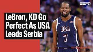 KD LeBron perfect as USA lead Serbia at half 💯 [upl. by Ainerbas]