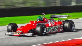 23 Formula 1 Cars from the Golden Cosworth F1 DFV V8 Era singing at Mugello Circuit [upl. by Regina]