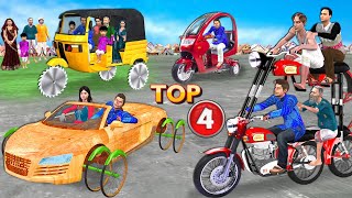 Double Decker Bike Wooden Car Saw Wheel Auto Top Vehicles Collection Hindi Kahaniya Moral Stories [upl. by Nosreip]