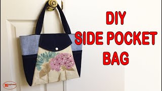 HOW TO SEW A TOTE BAG WITH SIDE POCKET  BAG PATTERN FOR SEWING  BAG MAKING TUTORIAL FOR BEGINNERS [upl. by Bernette]