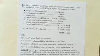 Comptabilité analytique  coût variable seuil de rentabilité fiche 8 [upl. by Idel]