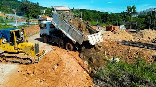 Small Project Completed 100 Landfill in Corner Dozer Pushes Cut Slope Road With 10 Wheels Trucks [upl. by Itin951]