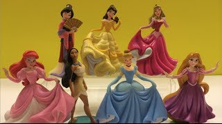 Disney Princess PlaySet Belle Rapunzel Ariel Pocahontas Cinderella Aurora Mulan [upl. by Eerahc]