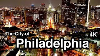 Philadelphia Skyline at Night Screensaver  City Drone Footage 4K [upl. by Nurat]