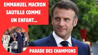 EMMANUEL MACRON SAUTILLE COMME UN ENFANT ET OUBLIE LES FAUTEUILS ROULANTS À LA PARADE DES CHAMPIONS [upl. by Devona]