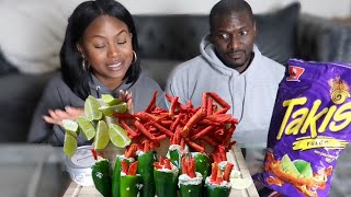 TRYING VIRAL TIKTOK JALAPEÑOS WITH CREAM CHEESE amp TAKIS MUKBANG [upl. by Ellehcyt995]