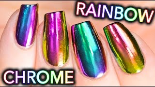 DIY RAINBOW CHROME Nails w NEW multichrome powder NO GEL [upl. by Rawlinson885]