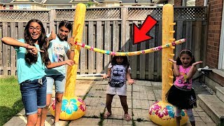 Kids Inflatable Limbo Challenge family fun game with HZHtube kids fun [upl. by Schaeffer]