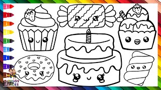 Dibuja y Colorea Lindos Postres y Dulces 🎂🧁🍬🍨🌈 Dibujos Para Niños [upl. by Nahej493]