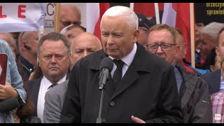 Protest Prawa i Sprawiedliwości w Warszawie Jarosław Kaczyński grzmi o torturach ks Olszewskiego [upl. by Coffee]