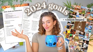 How I Set My New Years Goals 2024  free templates vision board reflections  resolutions [upl. by Frieder160]