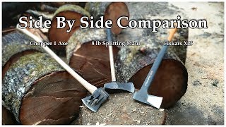 Chopper 1 Splitting Axe vs 8 lb Splitting Maul and Fiskars X25 Splitting Axe [upl. by Yates758]