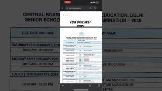 Cbse date sheet class 10 and 12 2025 education datesheet2025 [upl. by Otxilac]