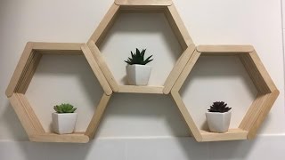 DIY WALL ART POPSICLE STICK HEXAGON HONEY COMB SHELF [upl. by Takken]