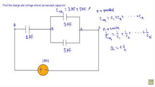 Circuit Example Charge amp Voltage in Capacitors [upl. by Aehsel]